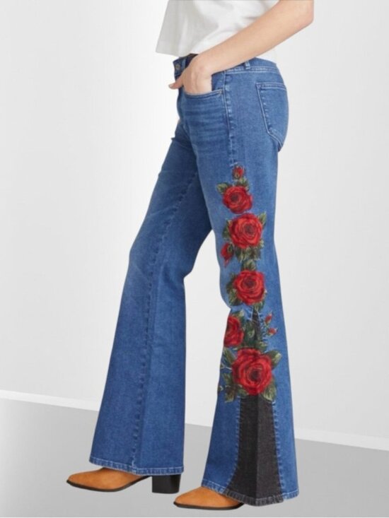 DRIFTWOOD Denim - DRIFTWOOD Farrah Embroidered Rose Flare Jeans Women’s Size 29